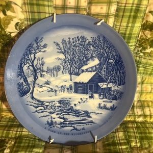 Currier and Ives..Blue and White Wall Decor Plate